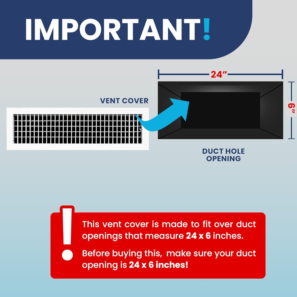 AC Register Vent Cover 24X6 Inch - Adjustable Aluminum HVAC Grille
