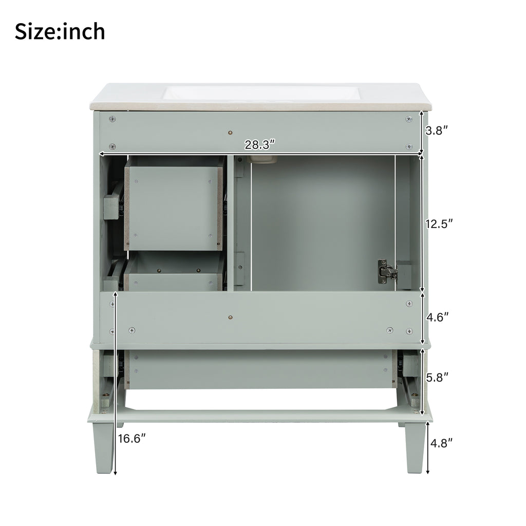30" Bathroom Vanity in Green with Sink Combo Set