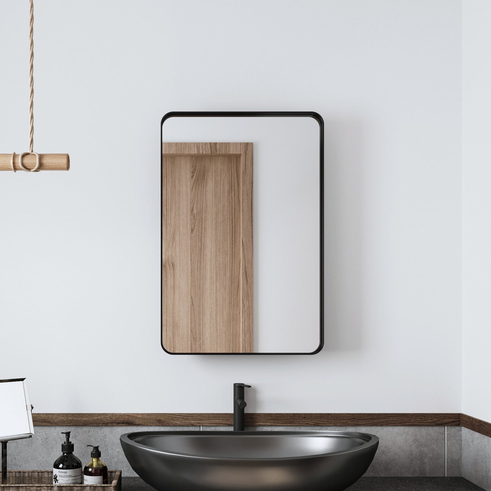 20x30 Inch Recessed Black Metal Framed Medicine Cabinet
