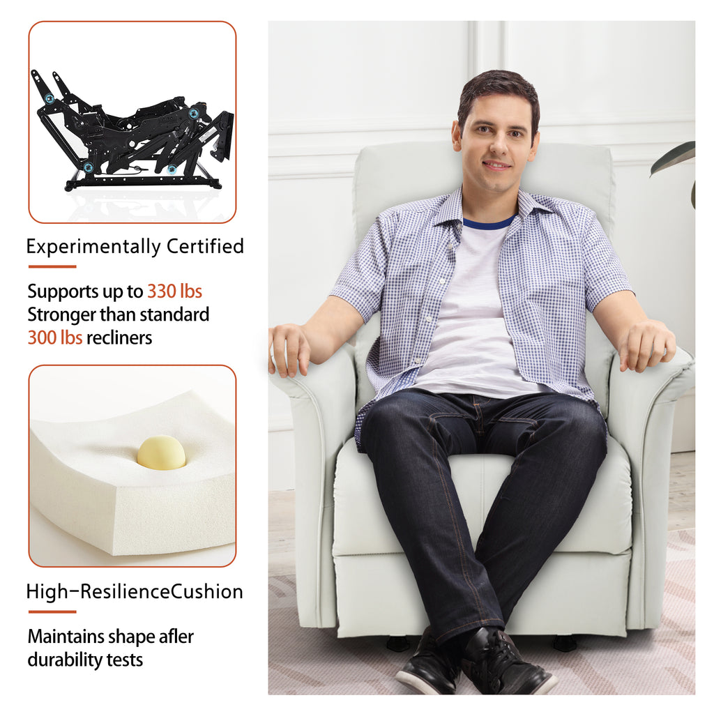 Manual Rocker Recliner Chair for Adults - PU Light Gray