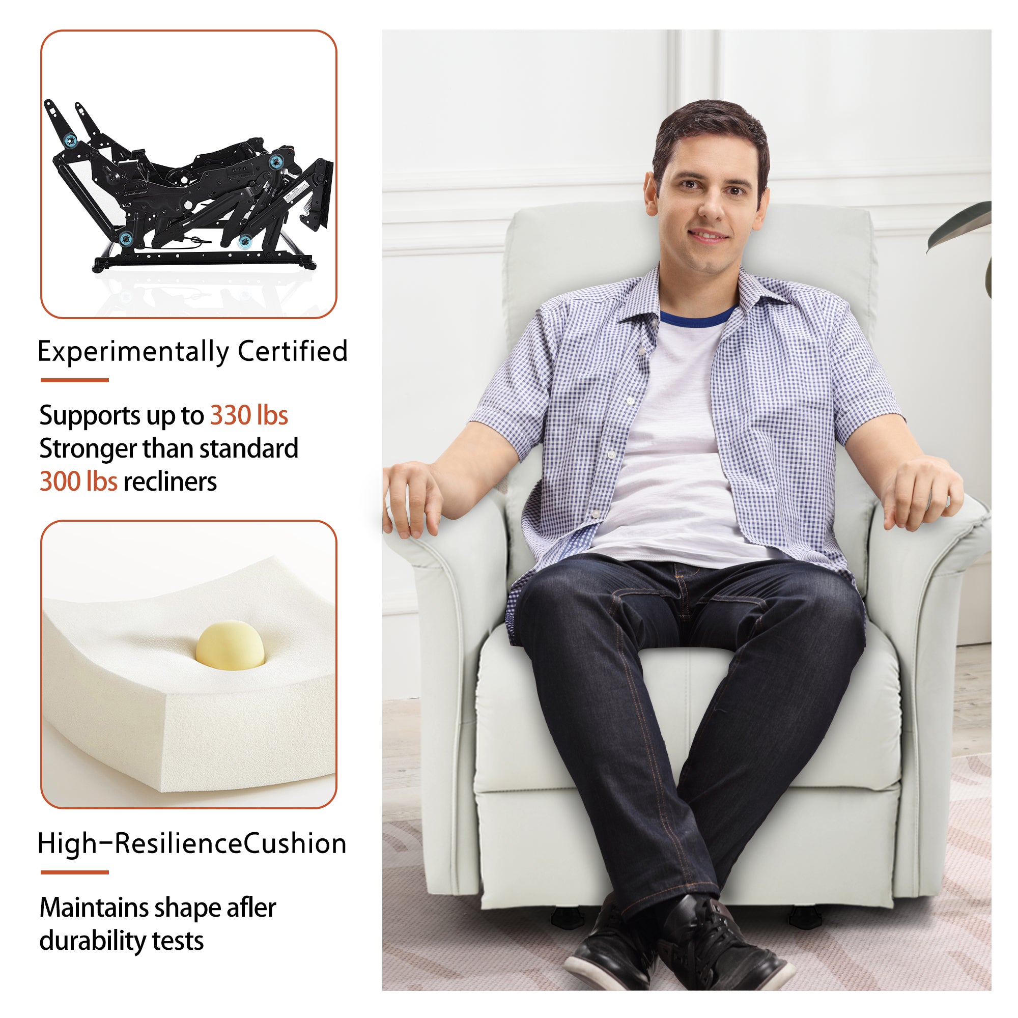 Manual Rocker Recliner Chair for Adults - PU Light Gray