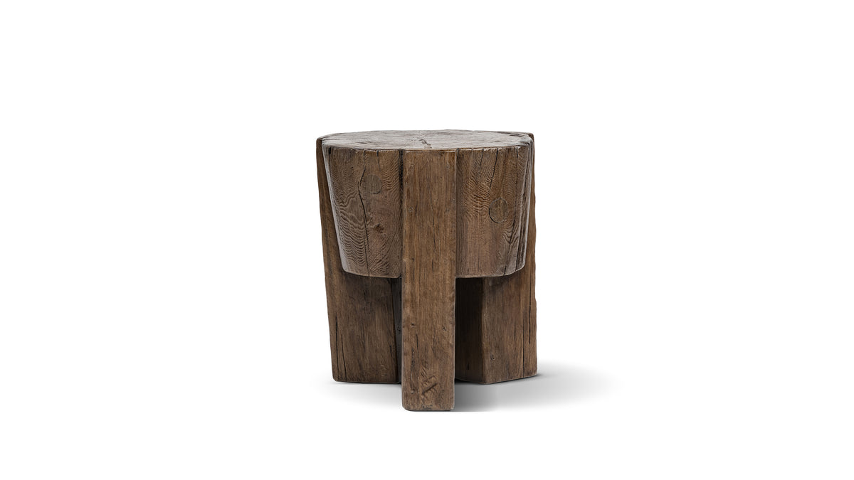 Terra Solid Reclaimed Elm Wood Stool, 17.5-Inch, Medium-Dark Brown