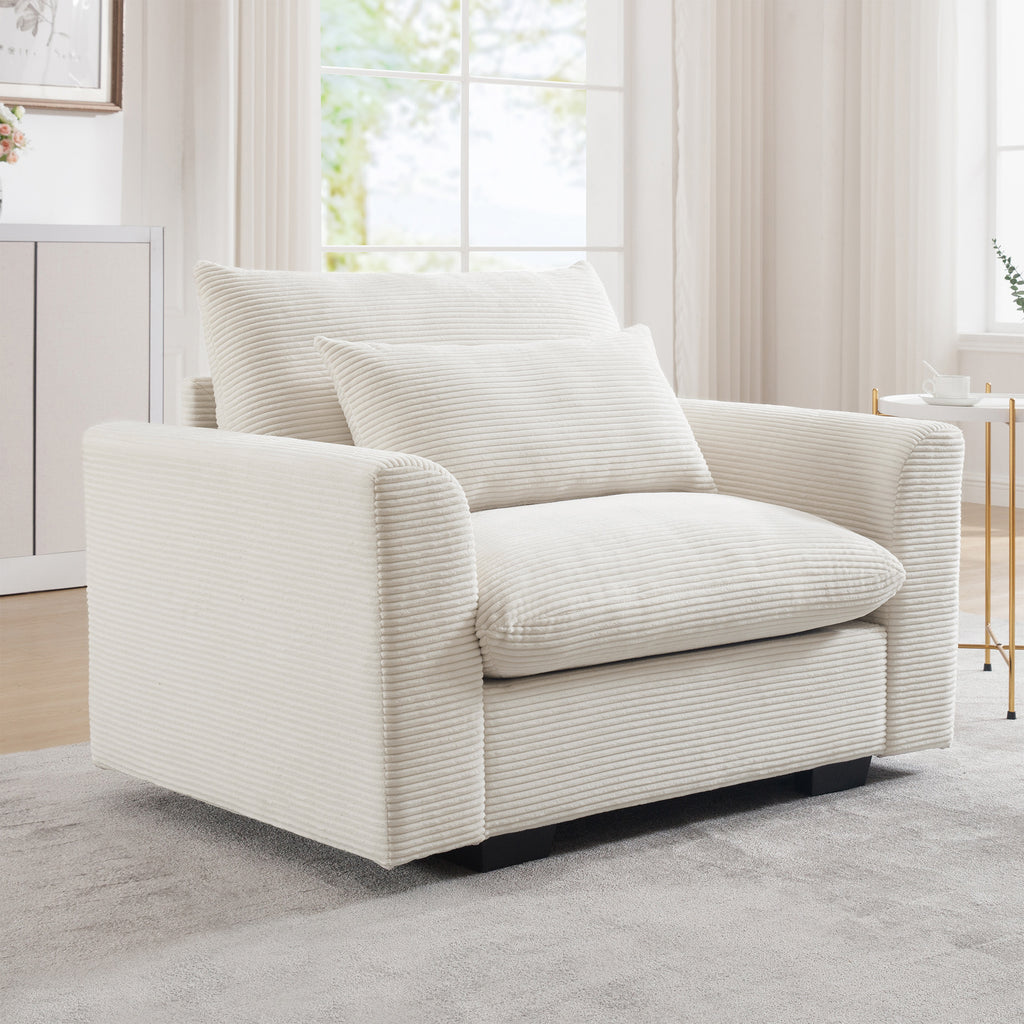 Beige Corduroy Deep Seat Accent Chair