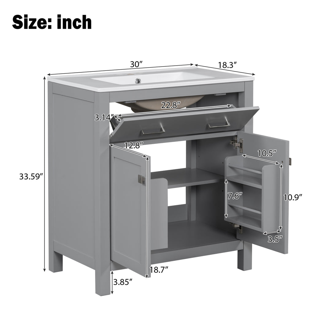 30" Bathroom Vanity with Ceramic Sink, Modern