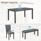 6-Piece Dining Table Set with Bench and Chairs
