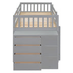 Twin Over Twin Bunk Bed with 4 Drawers and 3 Shelves - Gray