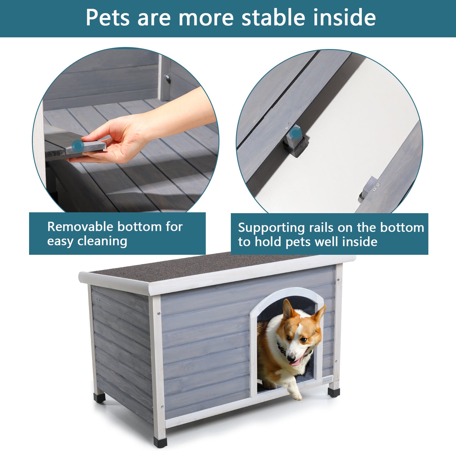 Medium Wooden Outdoor Dog House with Waterproof Roof