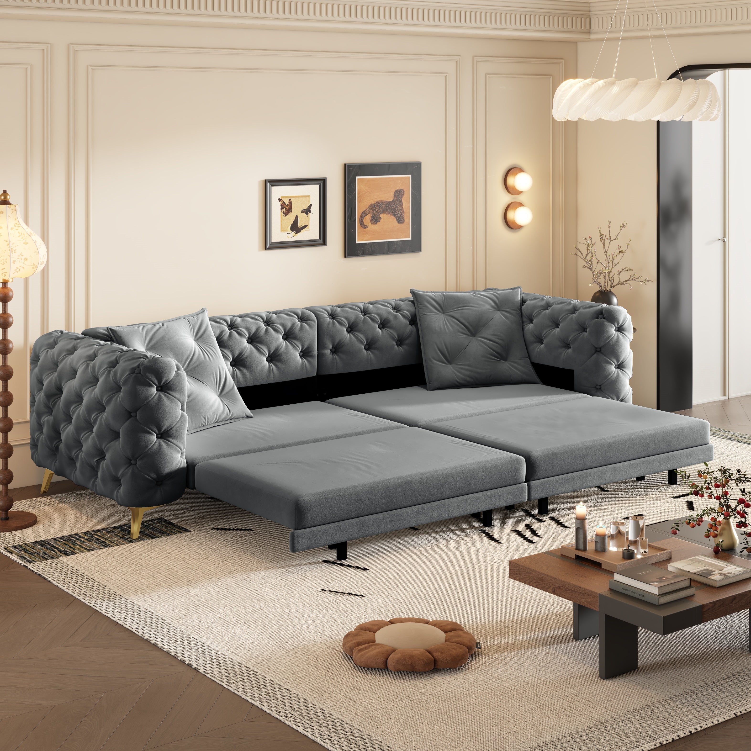 3-in-1 Convertible Sleeper Sofa with Movable Ottoman