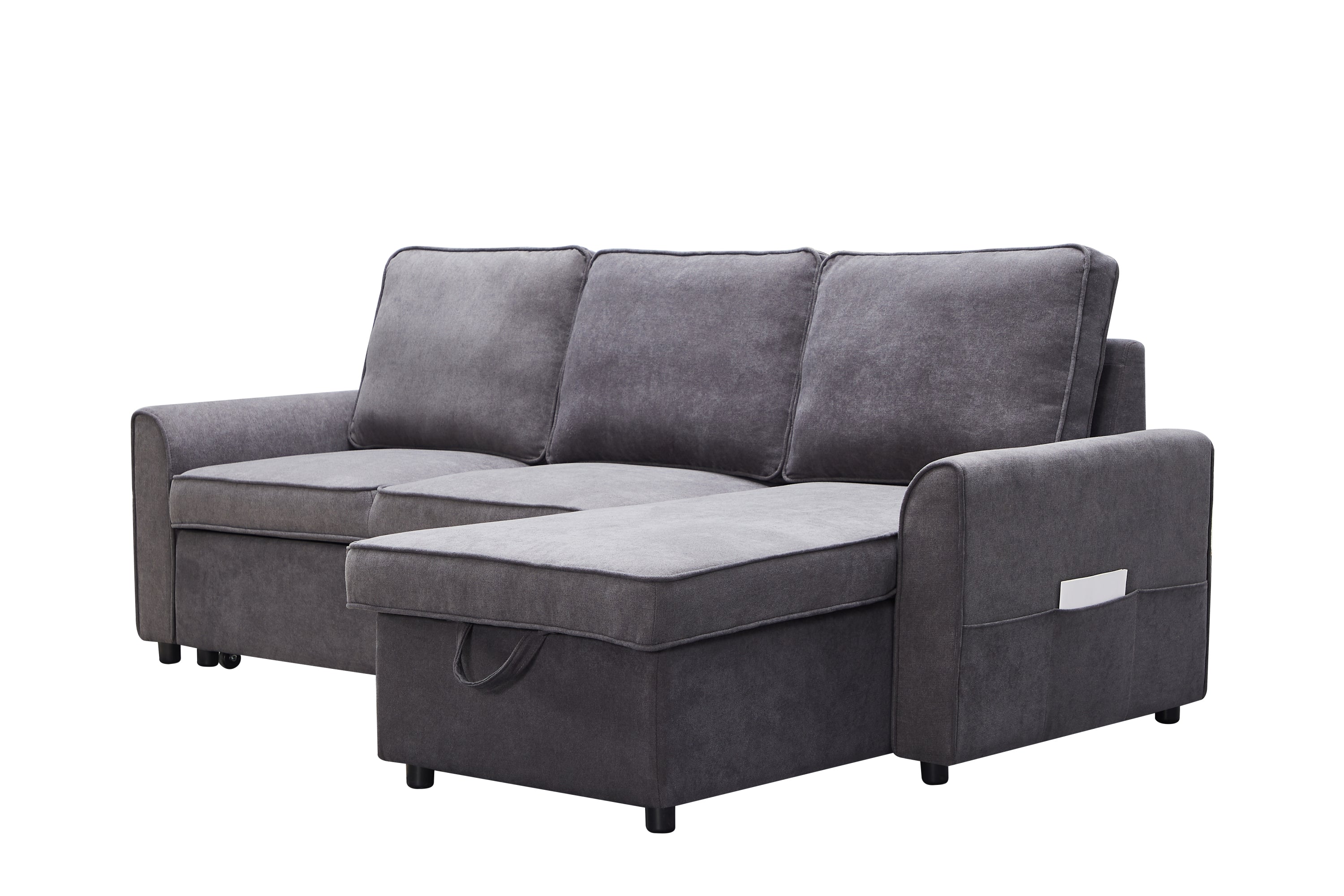 Modern Modular L-Shaped Sofa Bed with Chaise Dark Grey Linen