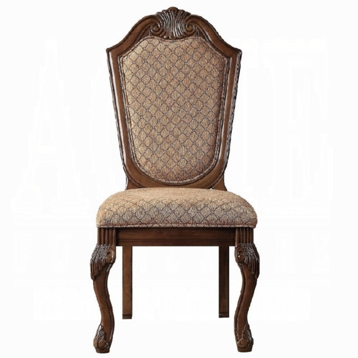Chateau Fabric & Cherry Finish De Ville Side Chair Set of 2