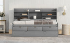 Twin Size Wooden Captain Bed with Built-in Bookshelves