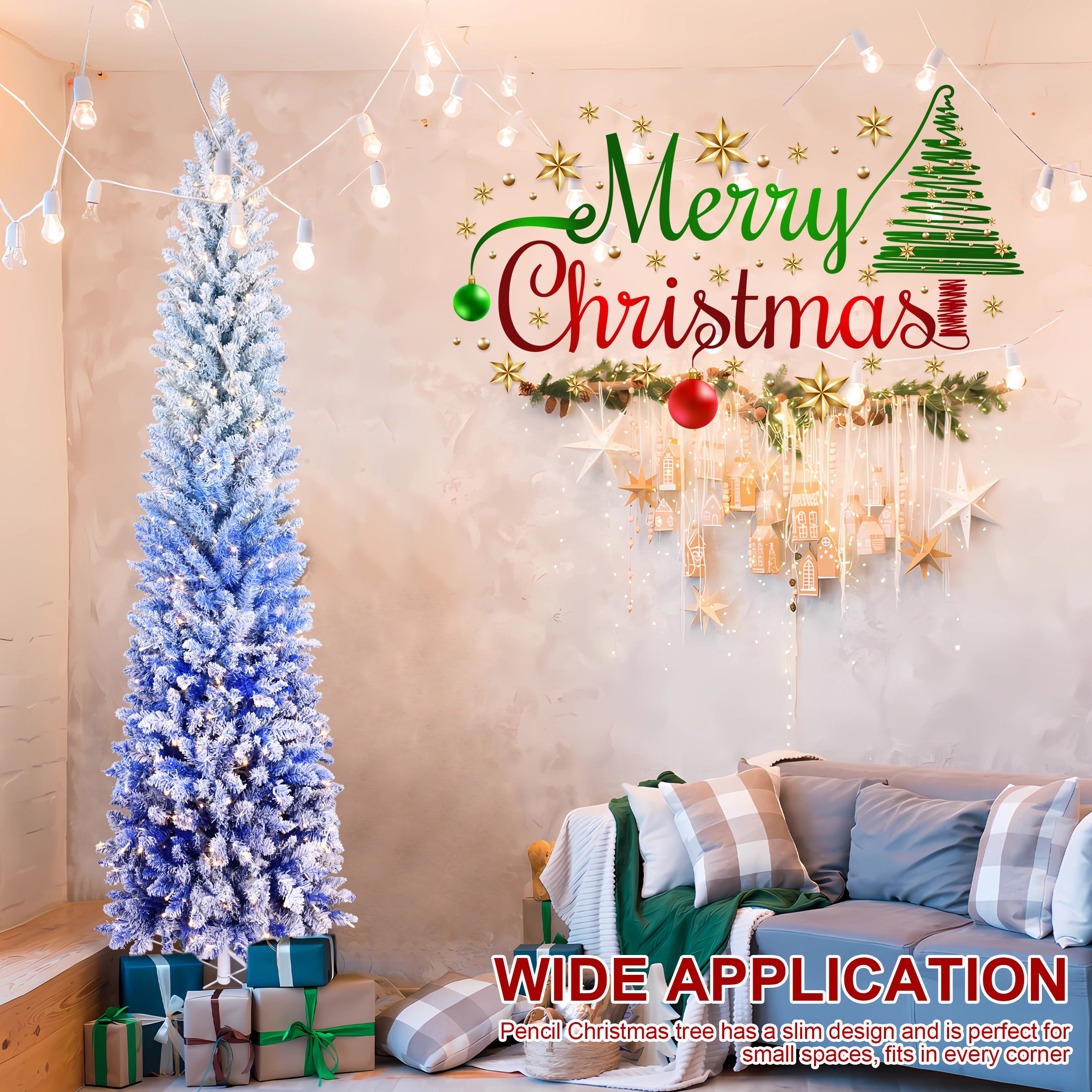 7FT Elegant Blue Gradient Flocked Christmas Tree
