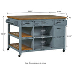 52" Kitchen Island Cart with Rubber Wood Top