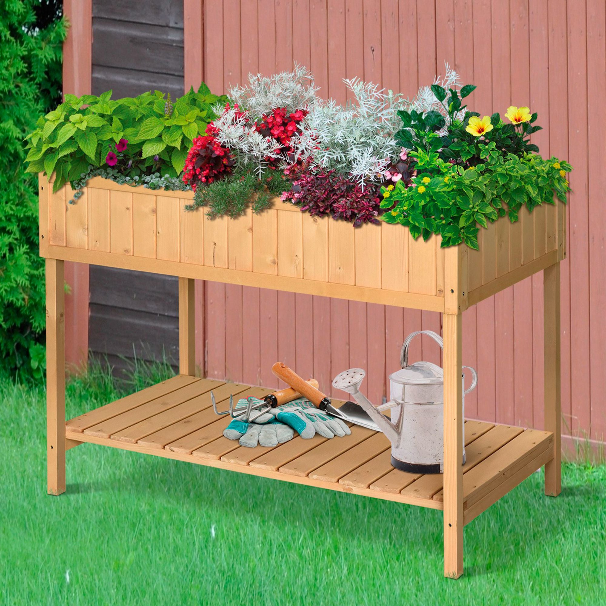 Outsunny 43x18x30in Raised Garden Bed with 8 Pockets and Shelf