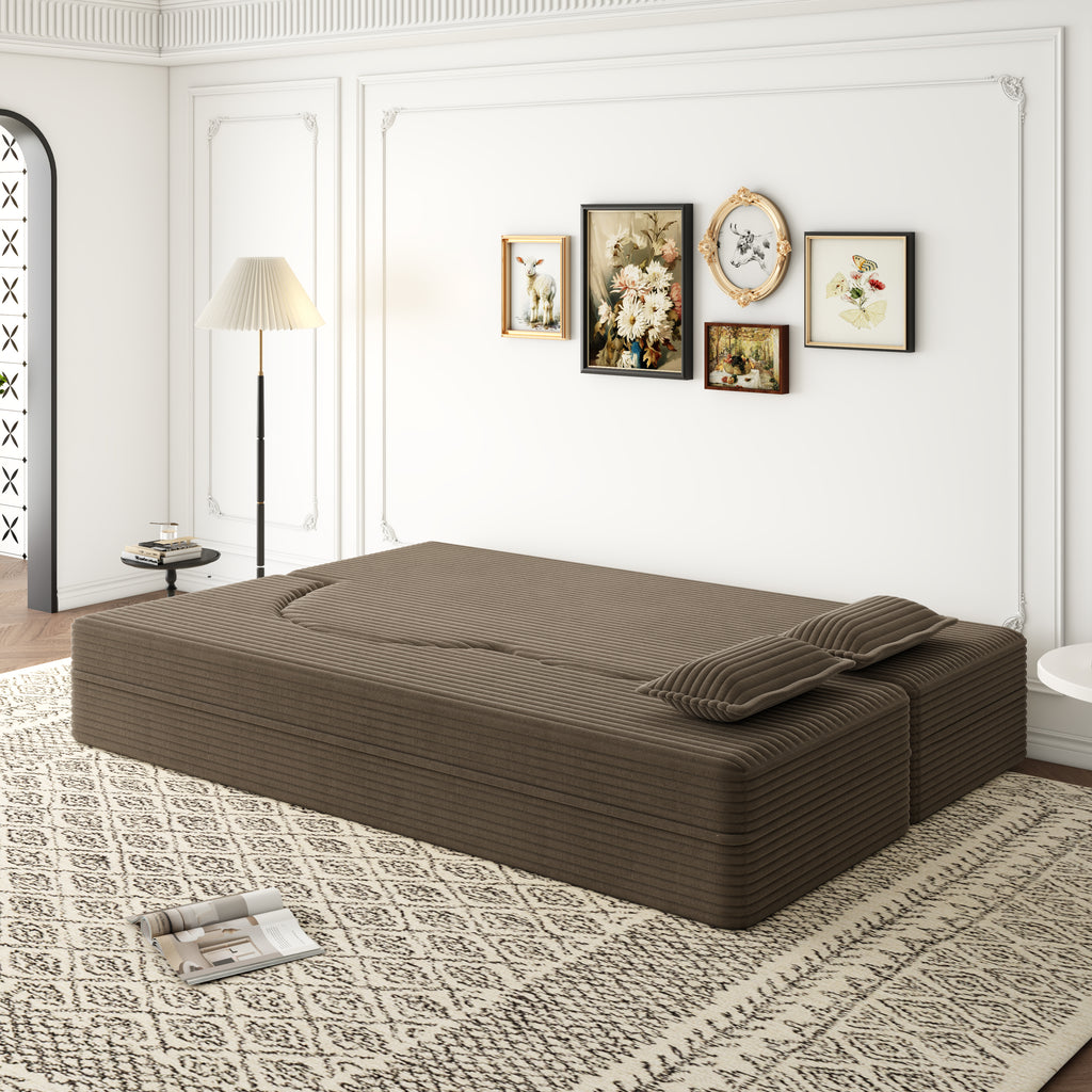 Modern Floor Sofa with 2 Pillows - Convertible Plush Couch