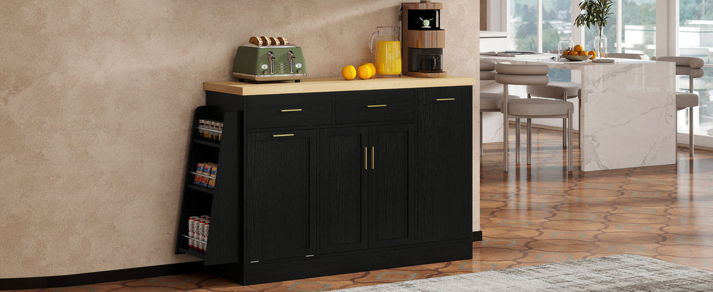 TREXM Multi-Functional Storage Sideboard, Trash Can Storage, Black