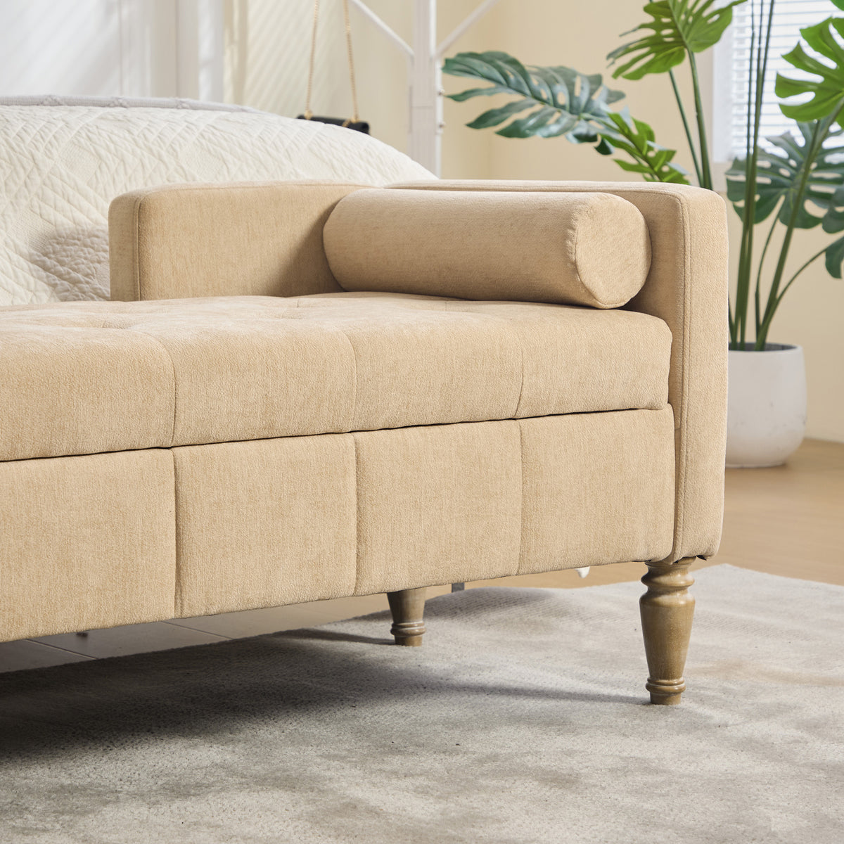 Upholstered Chenille Flip-Top Storage Bench