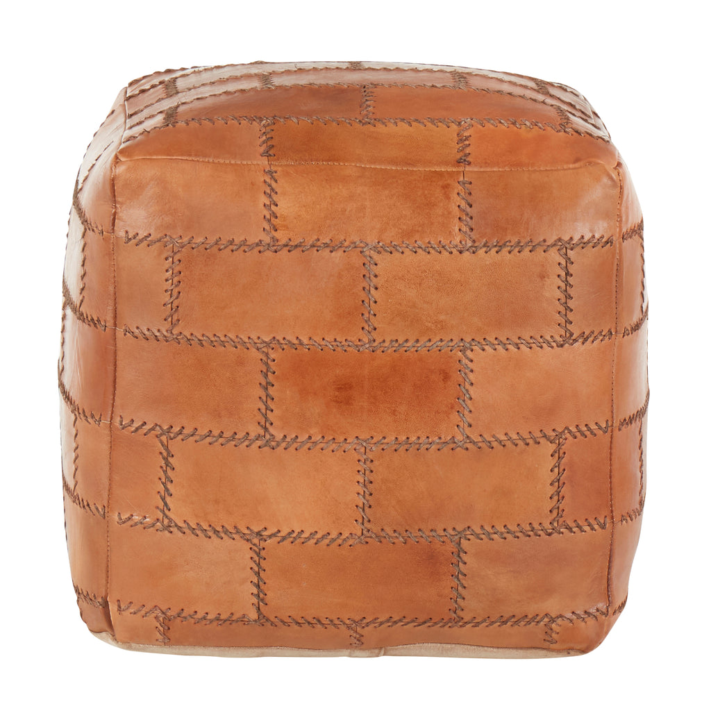 Earthy Leather and Canvas Ottoman