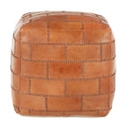 Earthy Leather and Canvas Ottoman