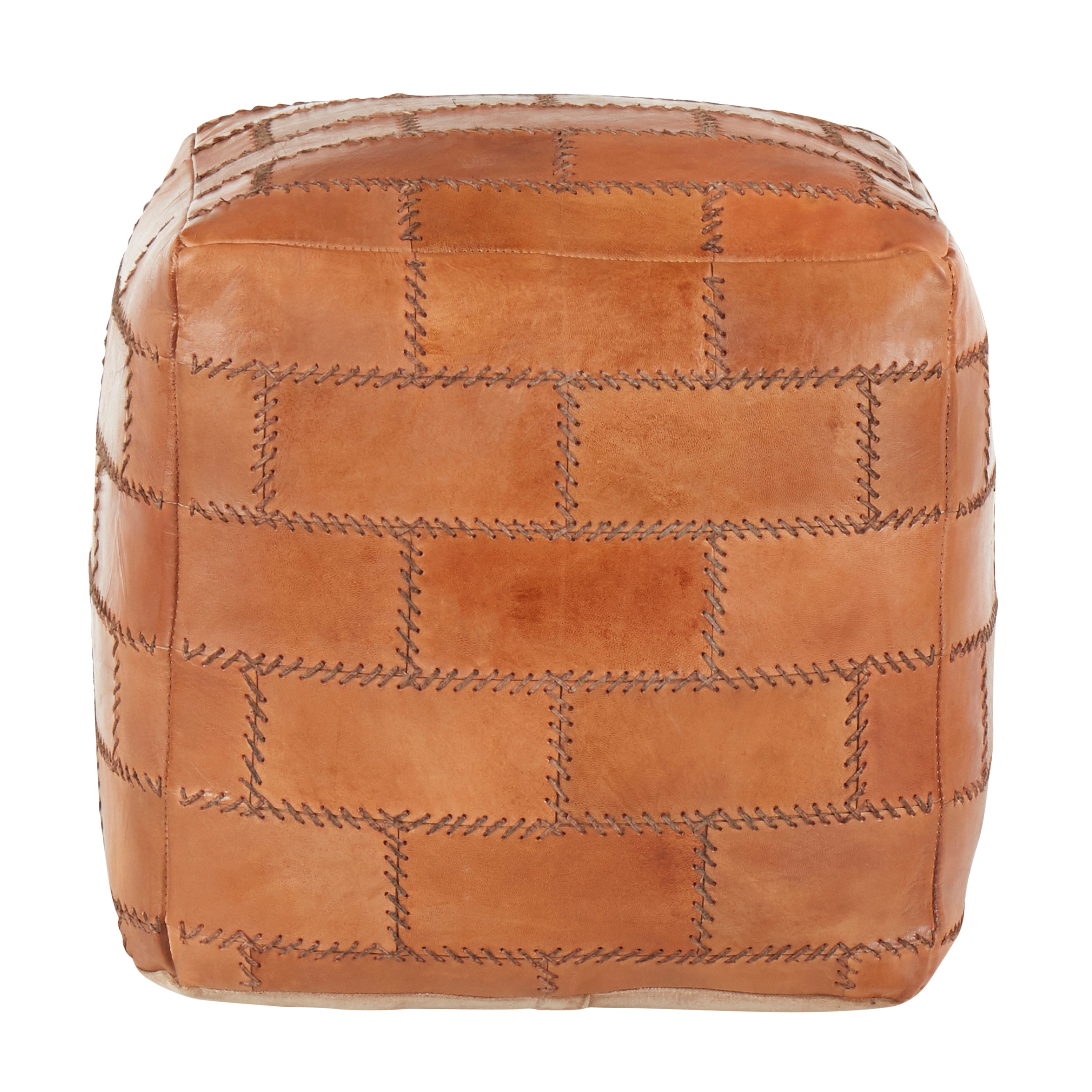 Earthy Leather and Canvas Ottoman