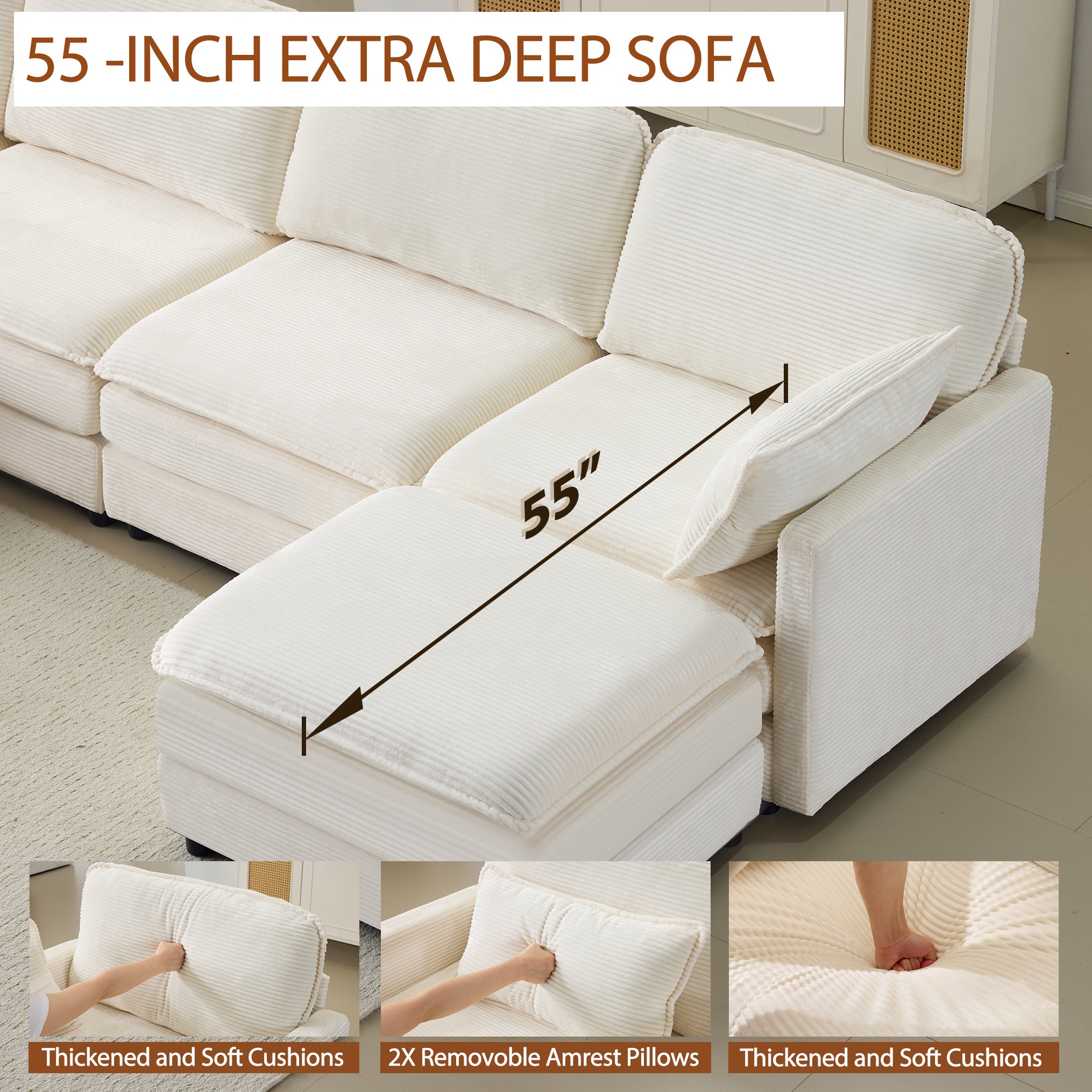 136" Plush Cloud 3-Seater Sofa