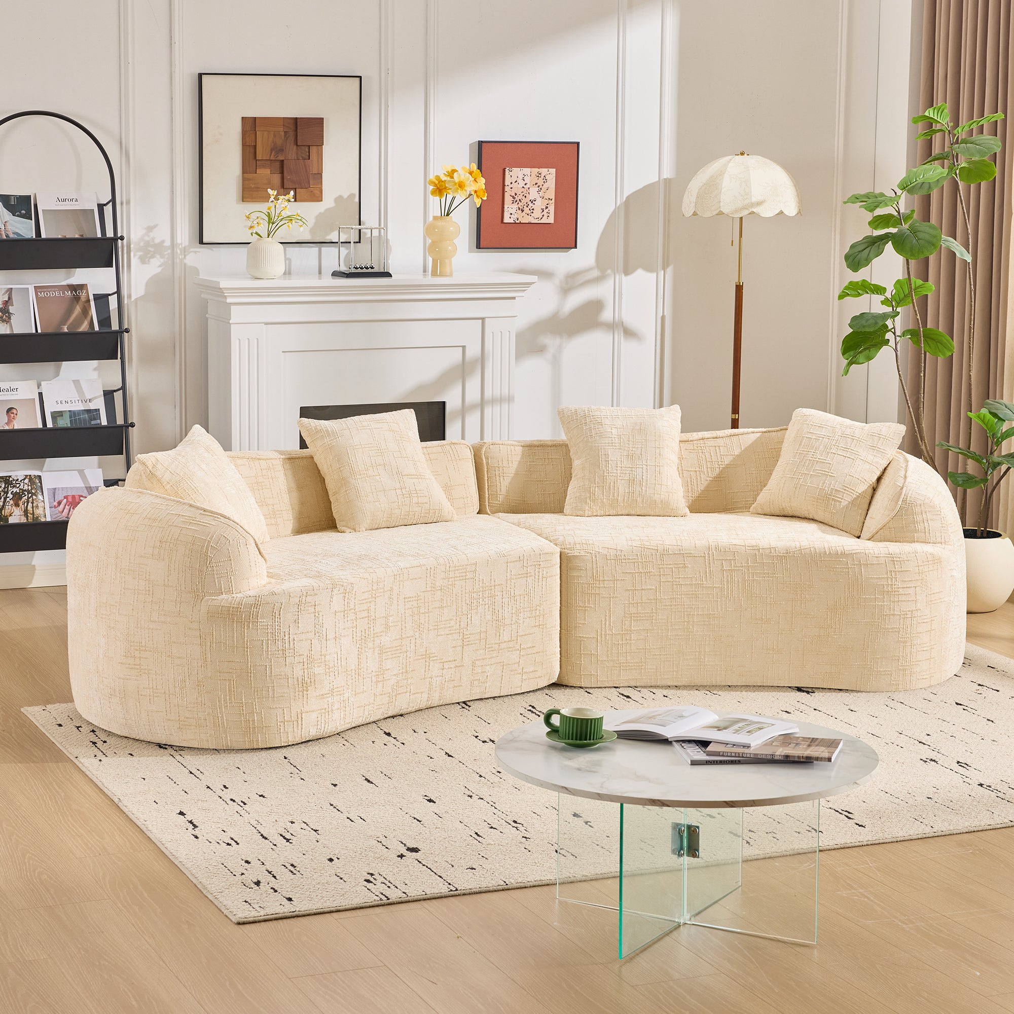 Beige Curved Compressed Sofa