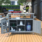 K&K Outdoor Kitchen Island, Rolling Bar Cart & Storage Cabinet