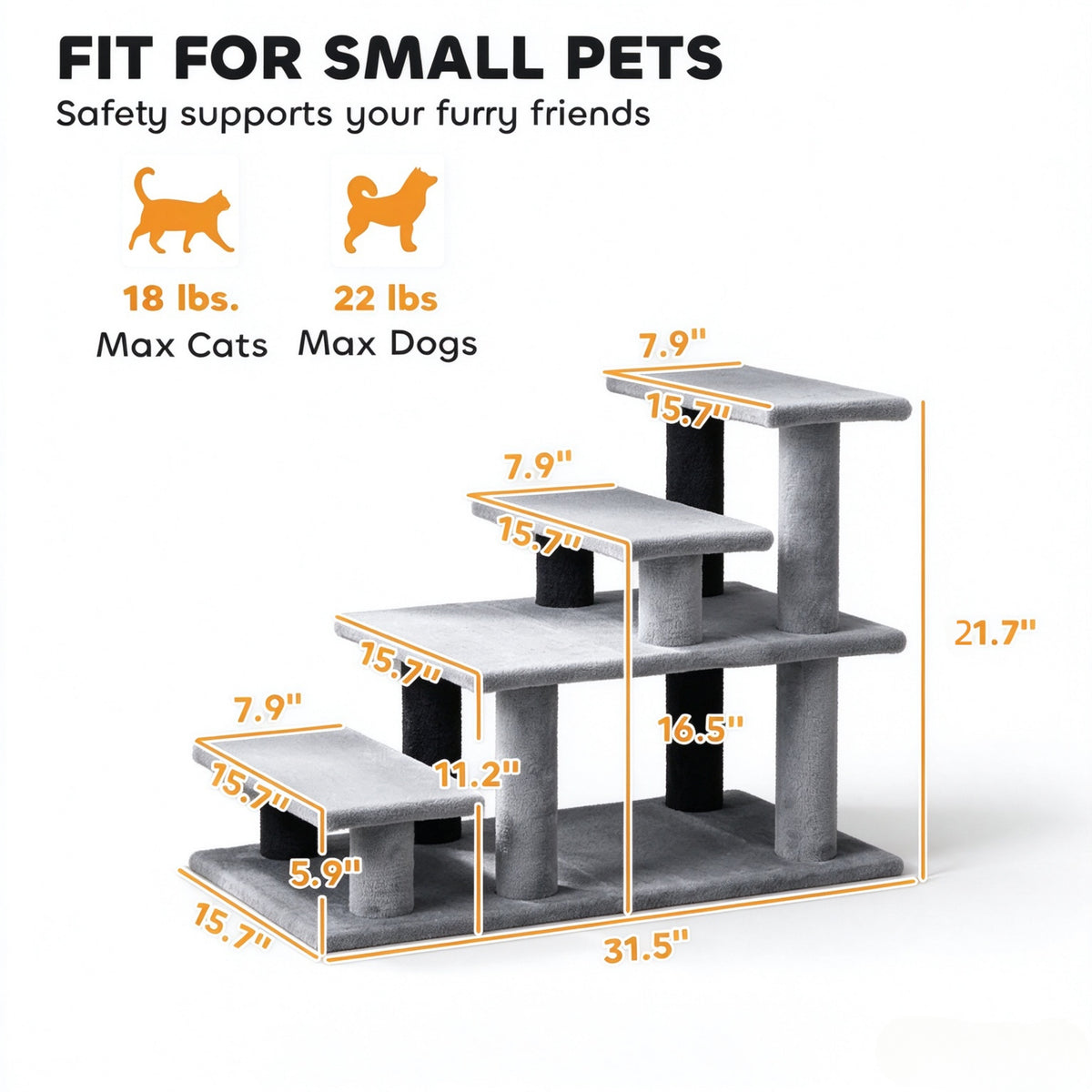 Modular Pet Cat Stairs, 2/3/4‑Step Flexible Setup Pet Steps for Bed and Sofa