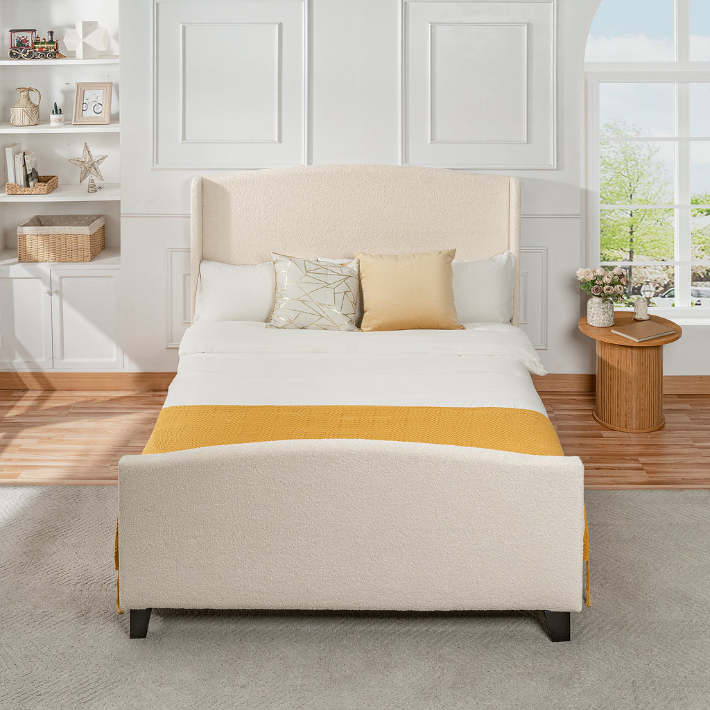 Queen Size Bed Frame with Upholstered Headboard