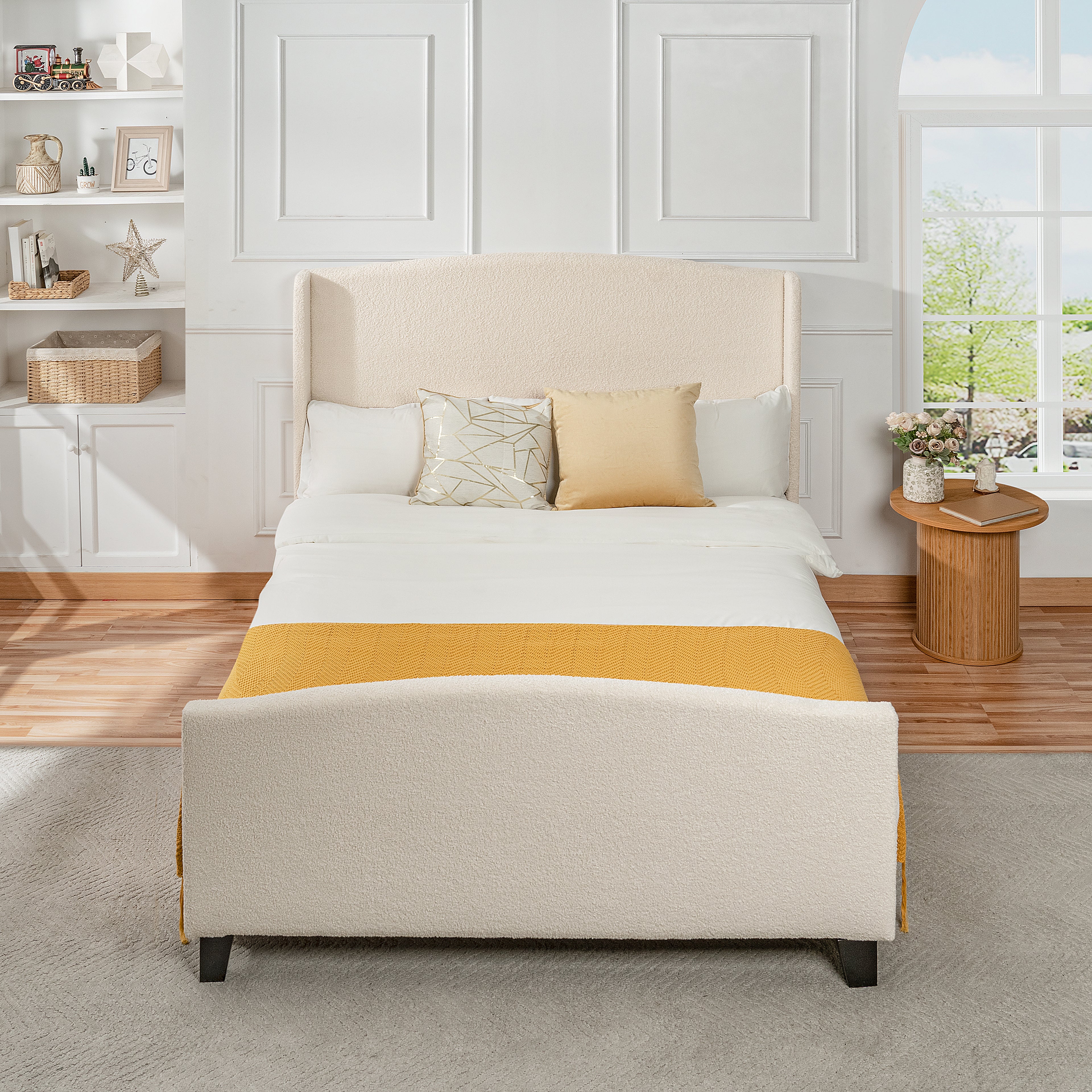 Queen Size Bed Frame with Upholstered Headboard