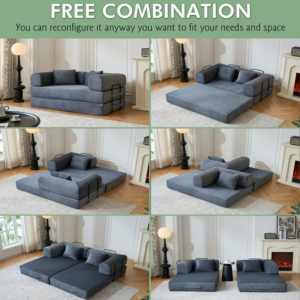 59" Convertible Sleeper Sofa Bed with Cylindrical Pillow