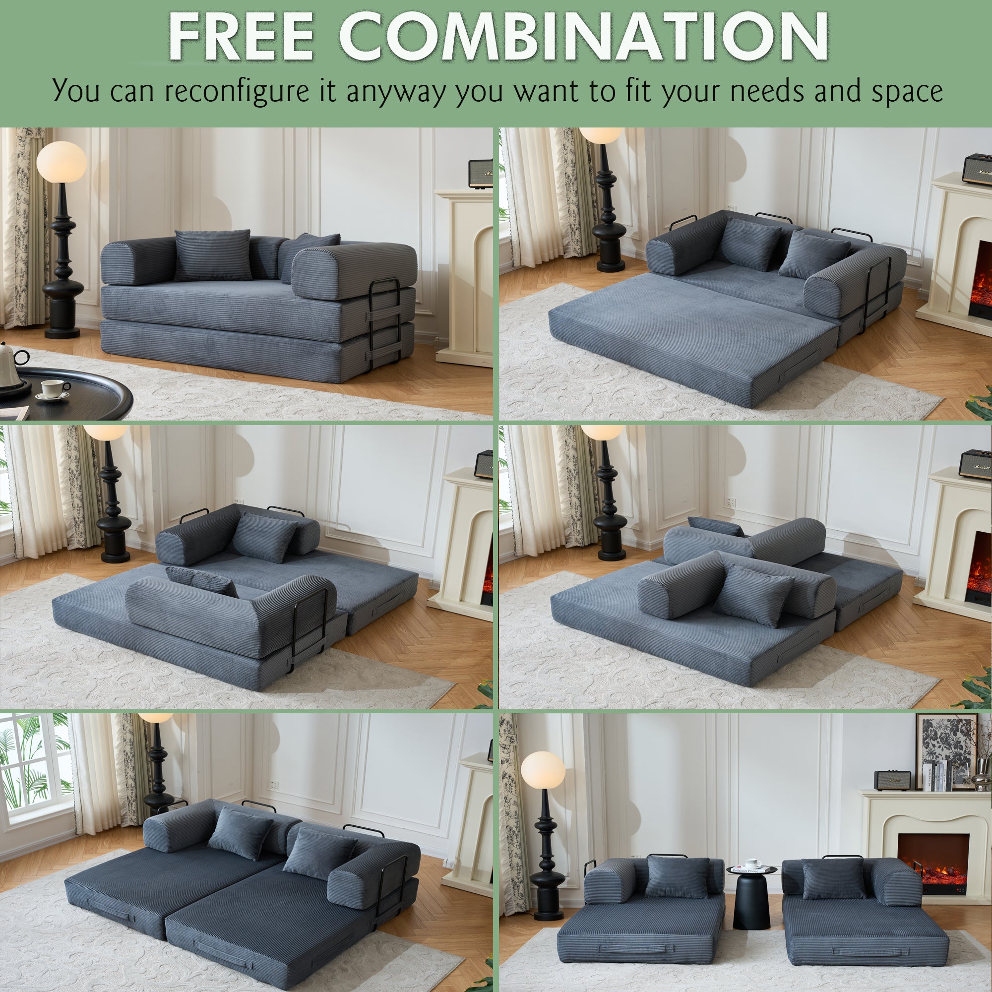 59" Convertible Sleeper Sofa Bed with Cylindrical Pillow