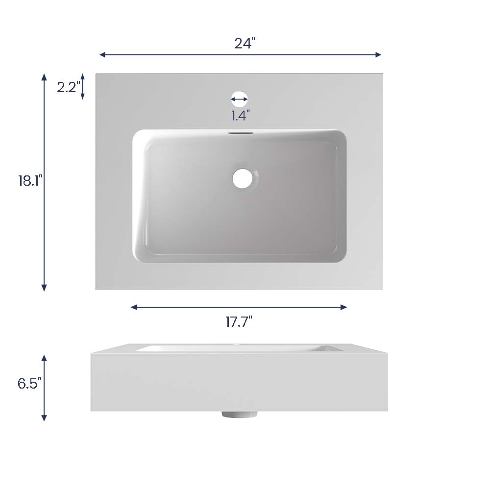 Integrated Solid Surface Basin - Glossy White