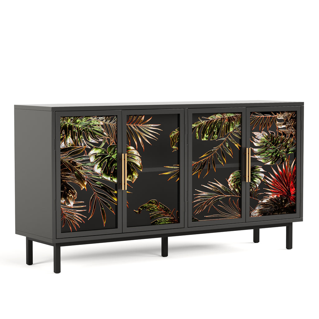 60.3" with 4 doors for Buffet Cabinets, Glazed painting art storage Cabinets, American retro control Console Table decorative Cabinets, Living room, Bedroom, Dining room