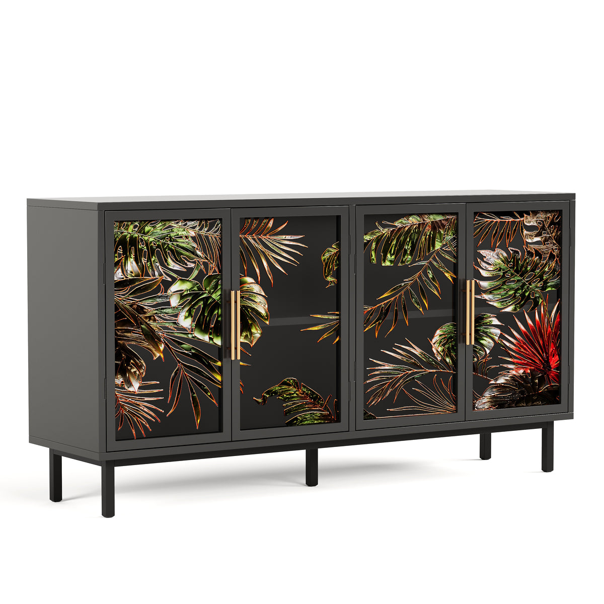 60.3" with 4 doors for Buffet Cabinets, Glazed painting art storage Cabinets, American retro control Console Table decorative Cabinets, Living room, Bedroom, Dining room