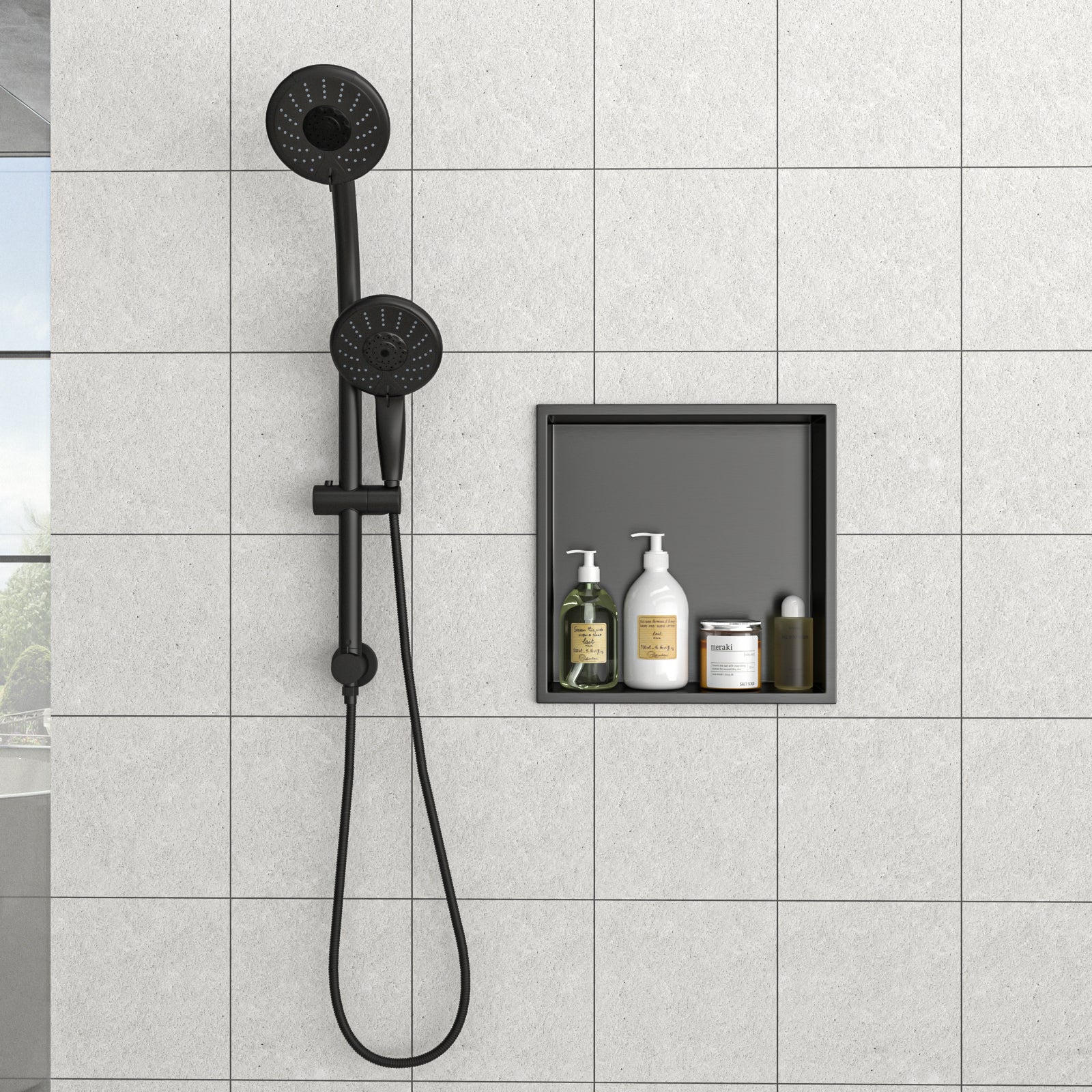 12" x 12" Stainless Steel Shower Niche - Gunmetal