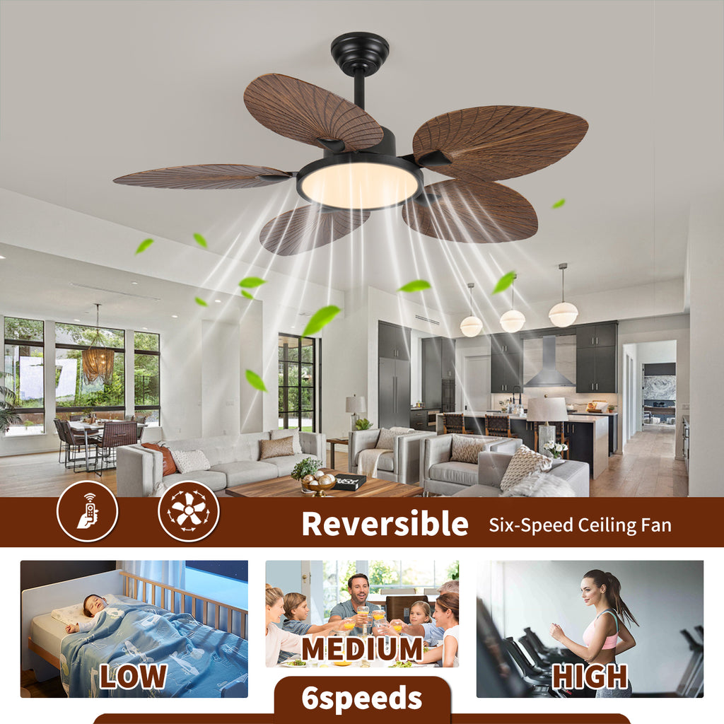 52-Inch Tropical Palm Leaf Ceiling Fan with Lights & Remote Control
