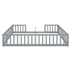 Double Twin Floor Bed with Fence, Guardrails, without Door