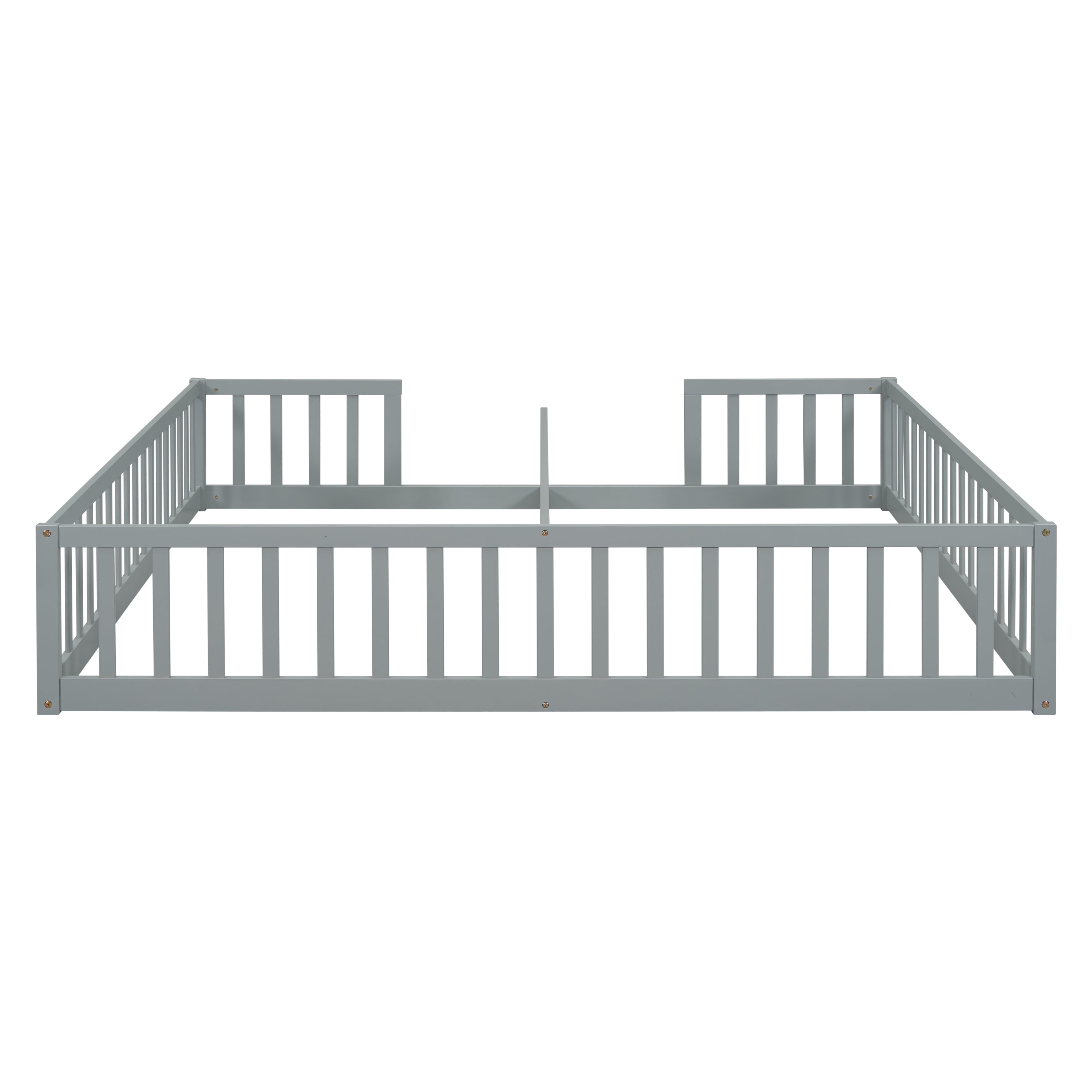 Double Twin Floor Bed with Fence, Guardrails, without Door