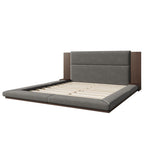 Floor Upholstered Platform Bed with Extended Wood Headboard