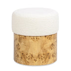 Nebula Round Burl Wood Upholstered Ottoman