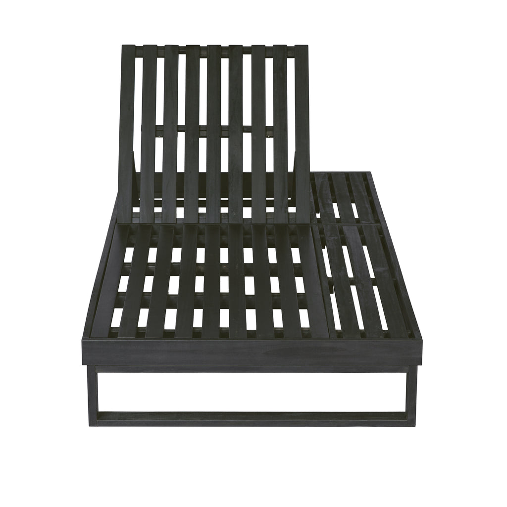 Black Acacia Wood Chaise Lounge - 4-Position Adjustable Recliner