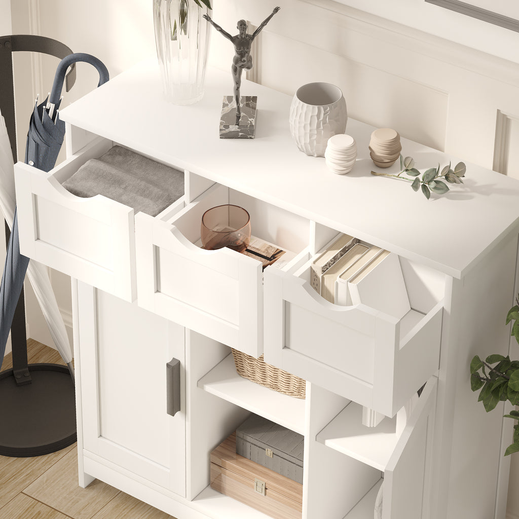 Wooden Floor Cabinet with Drawers and Shelves