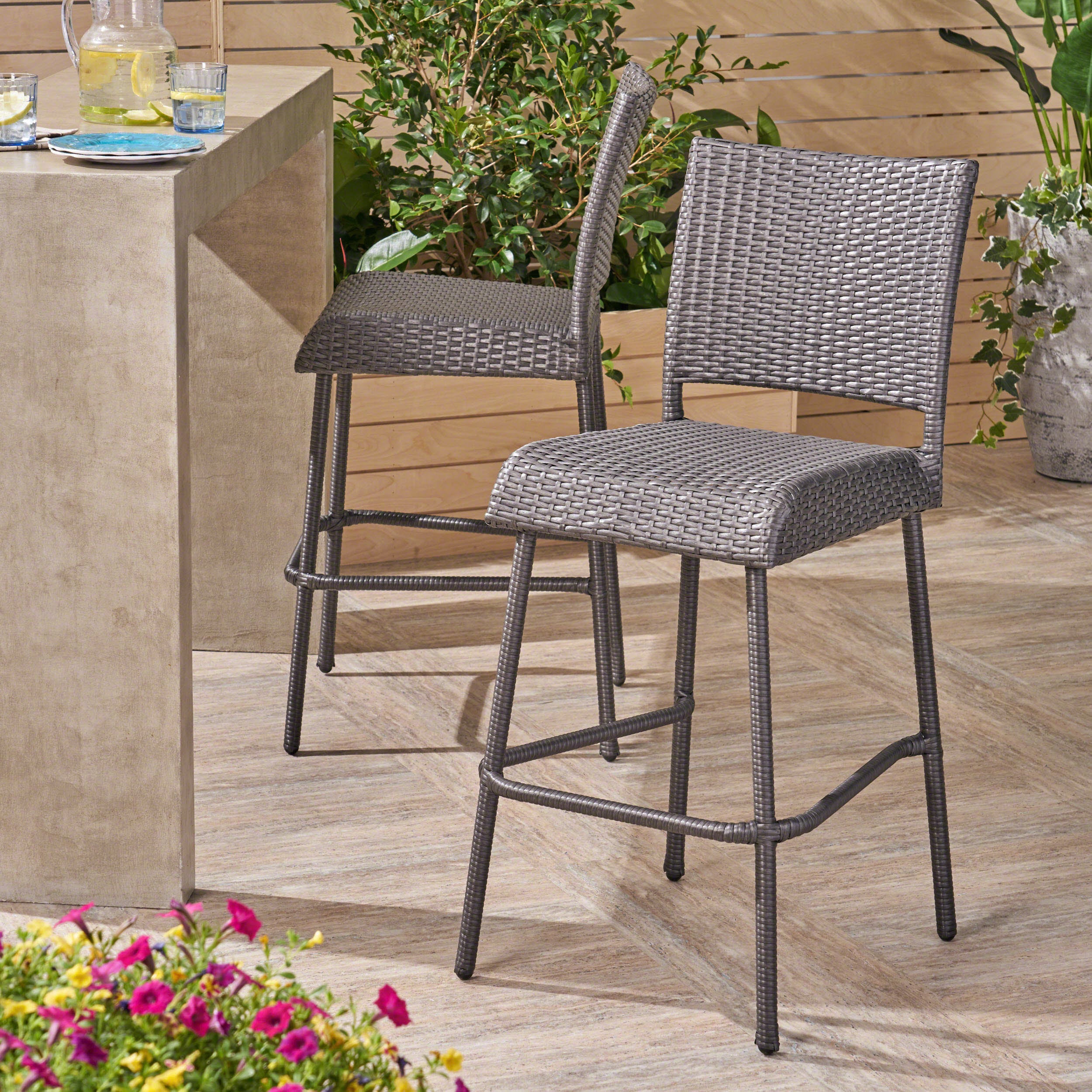 29" Outdoors PE Rattan Armless Barstools, Set of 2