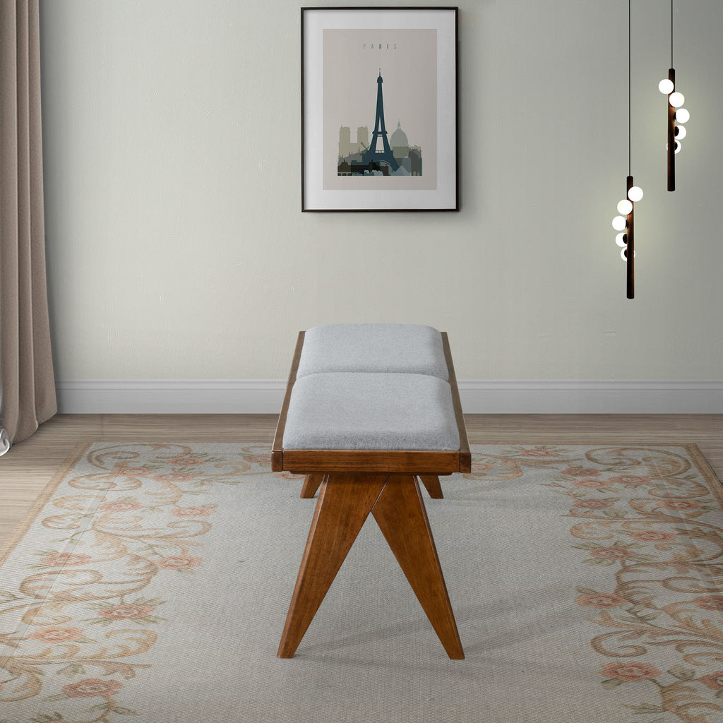 Keira Solid Wood Bench with Grey Fabric