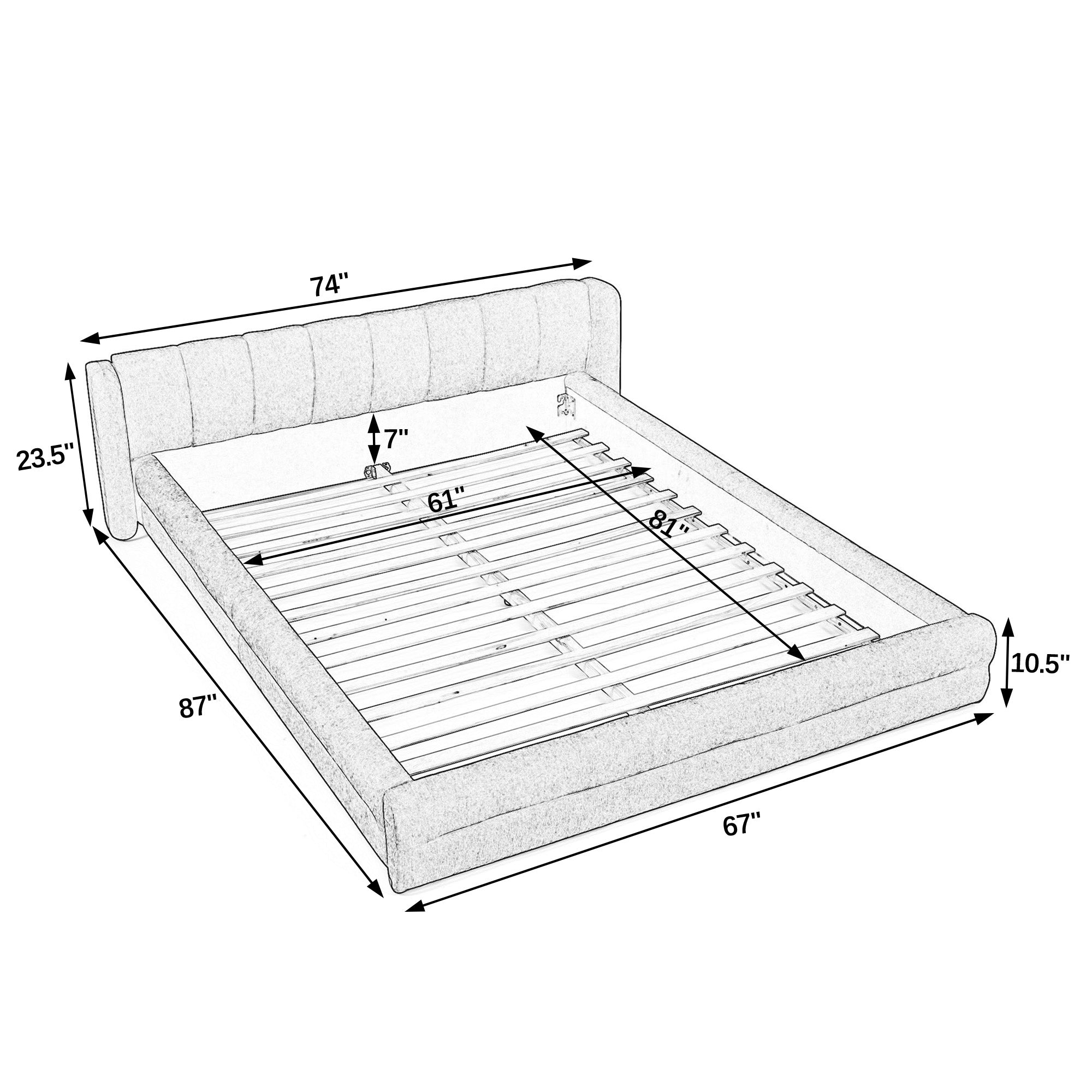 Queen Size Upholstered Bed Frame with Thick Fabric