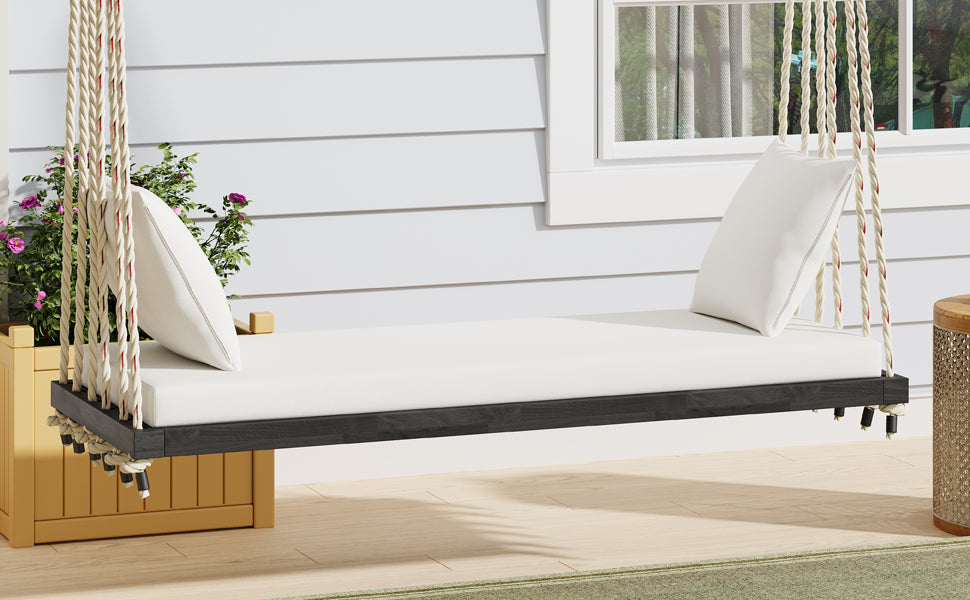 TOPMAX Patio Wooden Swing Chair, Hanging Porch Swing Bench