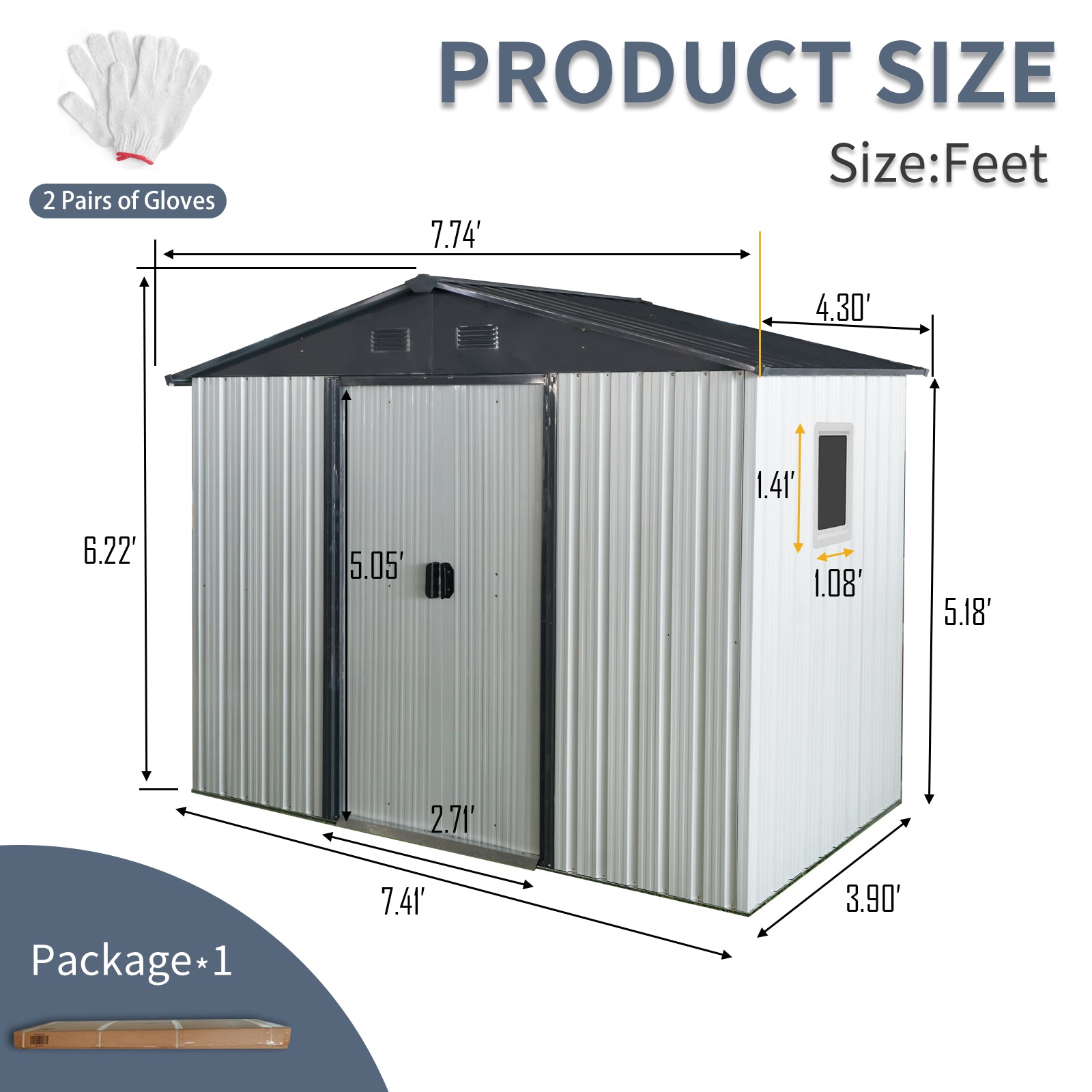 8ft x 4ft Outdoor Metal Storage Shed with Window