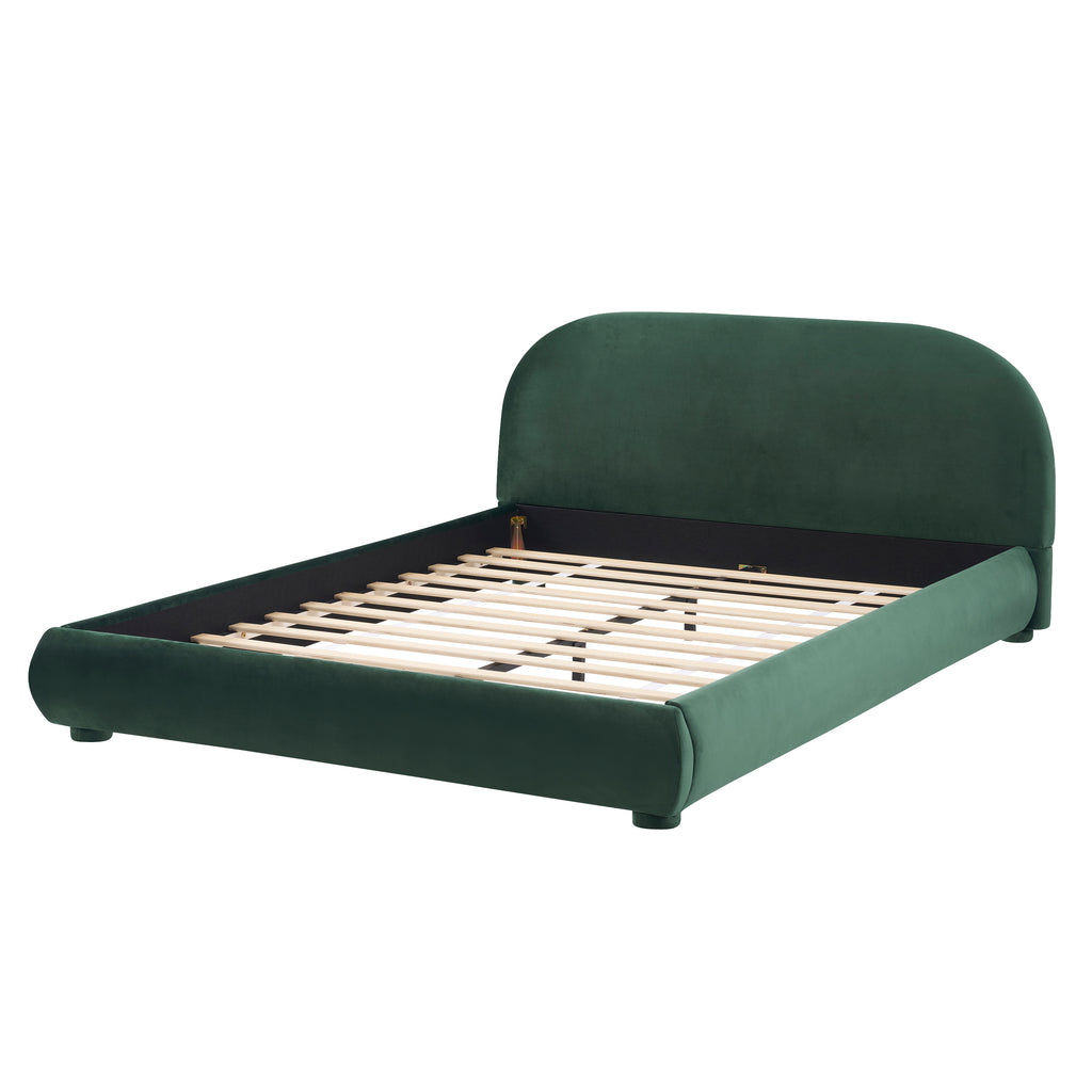 Dark Green Velvet Queen Bed with Curved Headboard