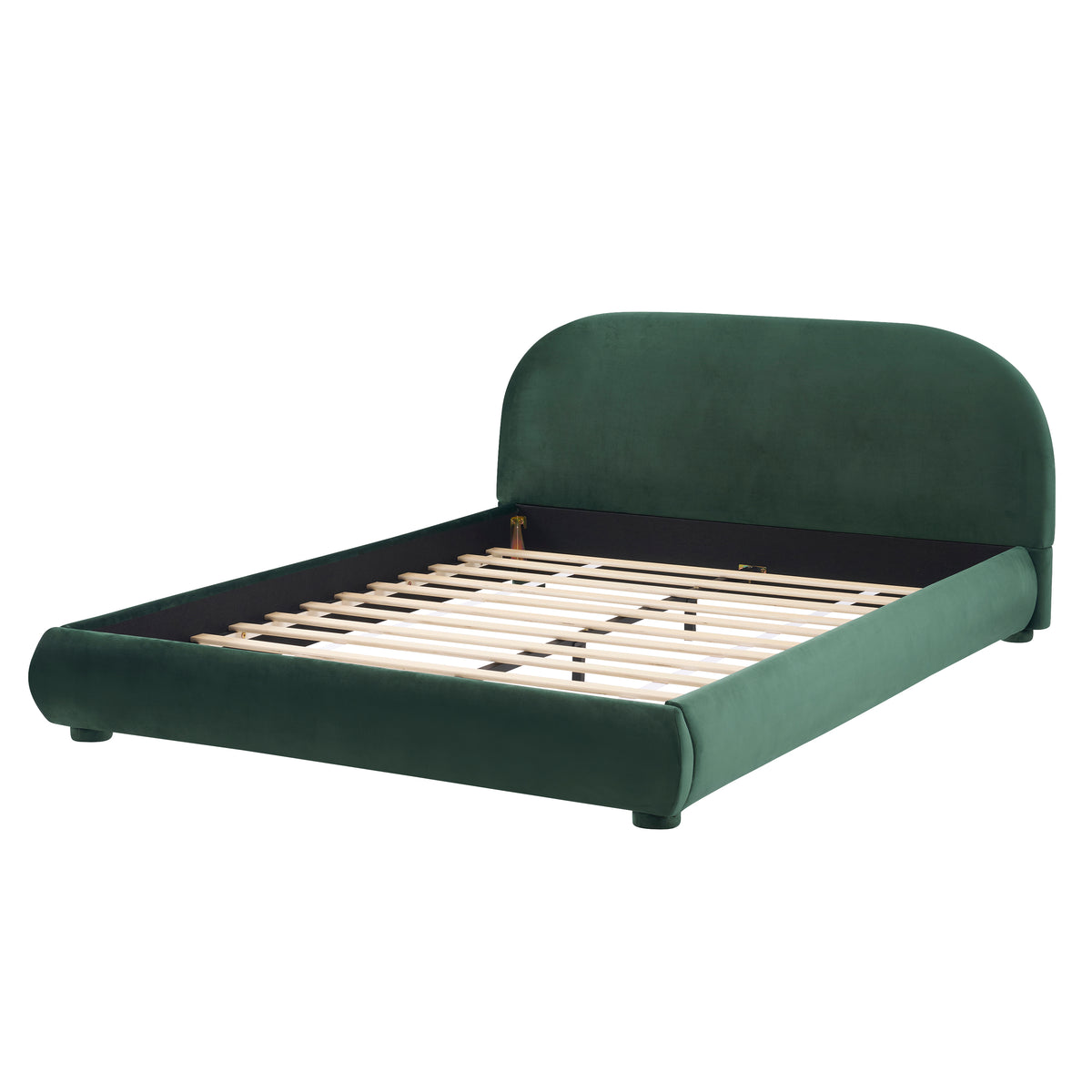 Dark Green Velvet Queen Bed with Curved Headboard